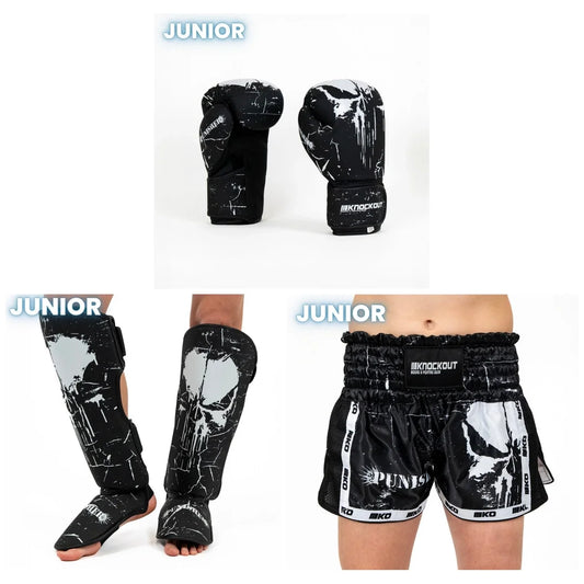 Pachet Punisher Copii: Manusi + Tibiere + Sort | knock-out.ro