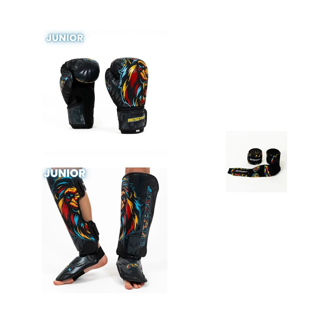 Pachet LION Copii: Manusi + Tibiere + CADOU BANDAJE 3M | knock-out.ro