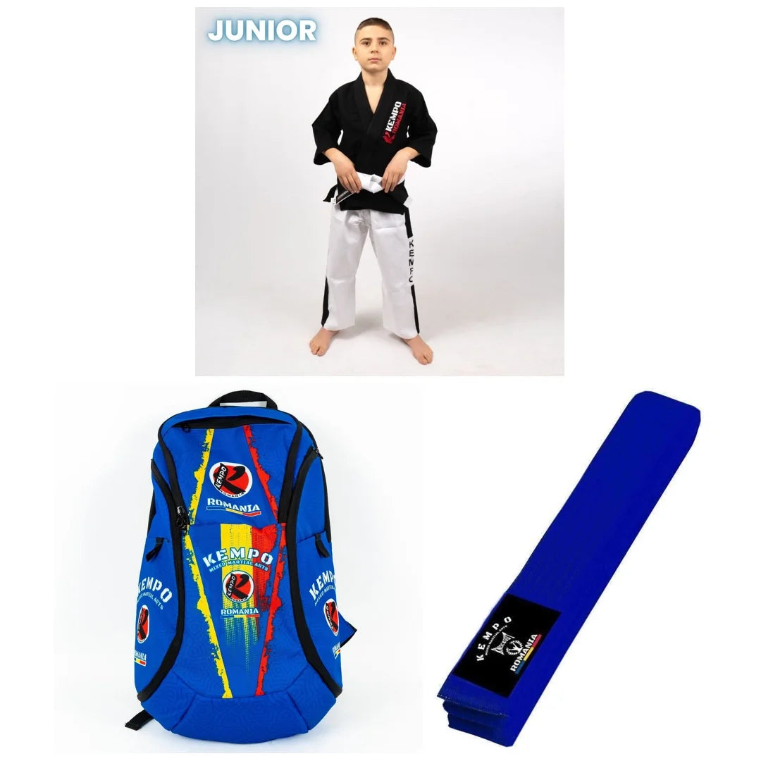 Pachet Kempo Copii: Kimono + Rucsac + Centura CADOU | knock-out.ro