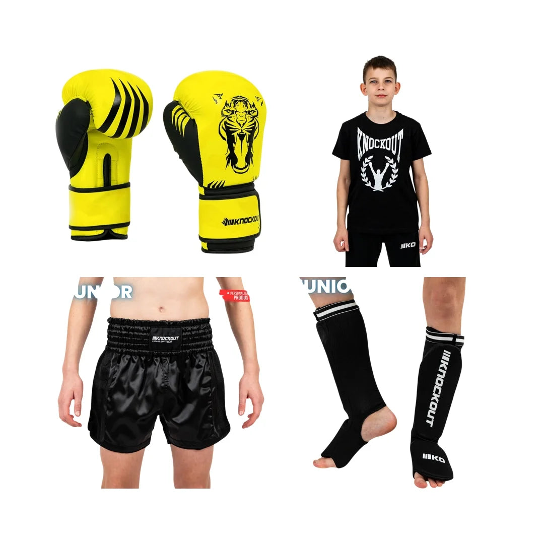 Pachet Kickbox Copii:Manusi Box + Tricou + Sort Kickbox + Tibiere Ciorap | knock-out.ro