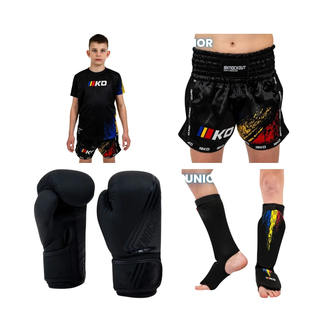 Pachet V2 Copii: Tricou + Sort Kickbox + Manusi Box + Tibiere Ciorap | knock-out.ro