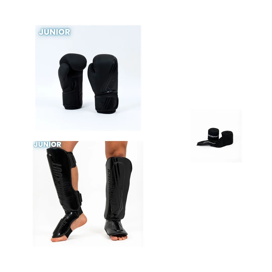 Pachet Fighter 2.0 Copii: Manusi + Tibiere + Bandaje 3m CADOU | knock-out.ro