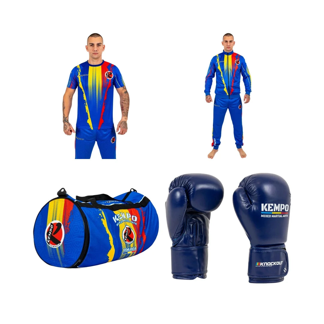 Pachet Kempo Romania: Tricou + Trening + Geanta Antrenament + Manusi Box | knock-out.ro